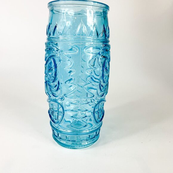 Vintage Style Aqua Blue Tiki Face Cocktail Highball Glass Hawaii Tropical - Picture 2 of 5